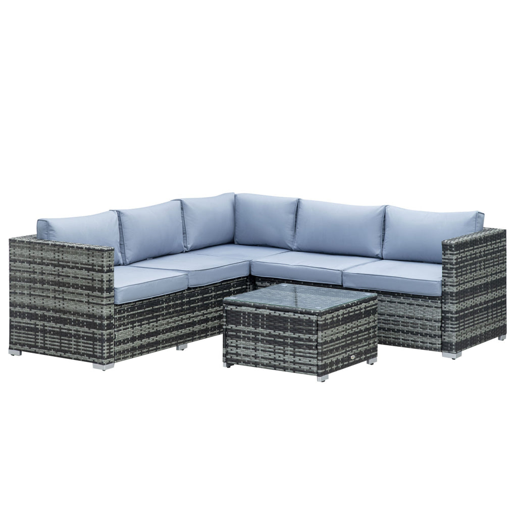 4 Pieces Rattan Garden Corner Sofa Set with Coffee Table & Cushions, Grey
