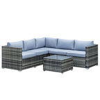 4 Pieces Rattan Garden Corner Sofa Set with Coffee Table & Cushions, Grey