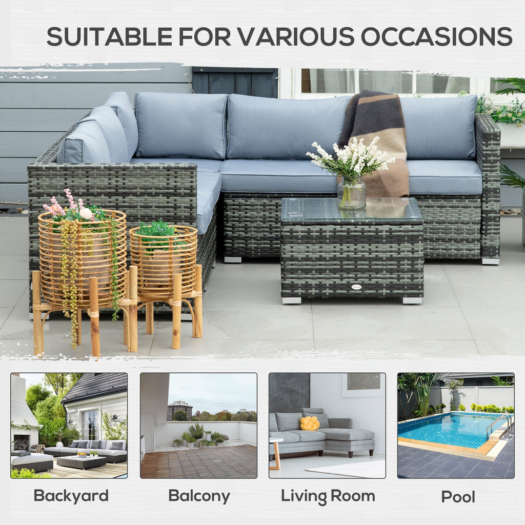 4 Pieces Rattan Garden Corner Sofa Set with Coffee Table & Cushions, Grey