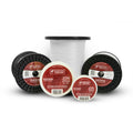 Several spools of white Scientific Anglers Dacron Backing fishing line in various sizes, displayed with labels indicating 20lb test strength for use with fishing rods and reels.