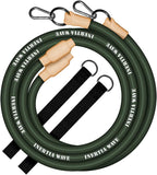 Inertia Wave green battle ropes coiled with straps and clips