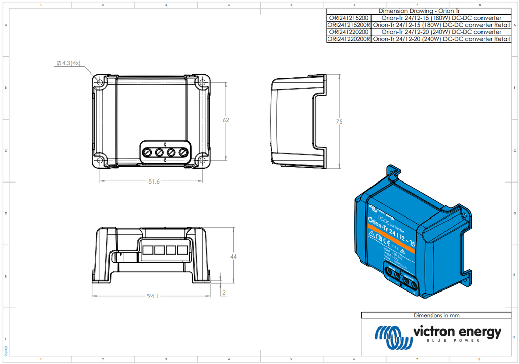 Victron 24V to 12V Orion-Tr 24/12-15A Non-Isolated DC-DC Converter