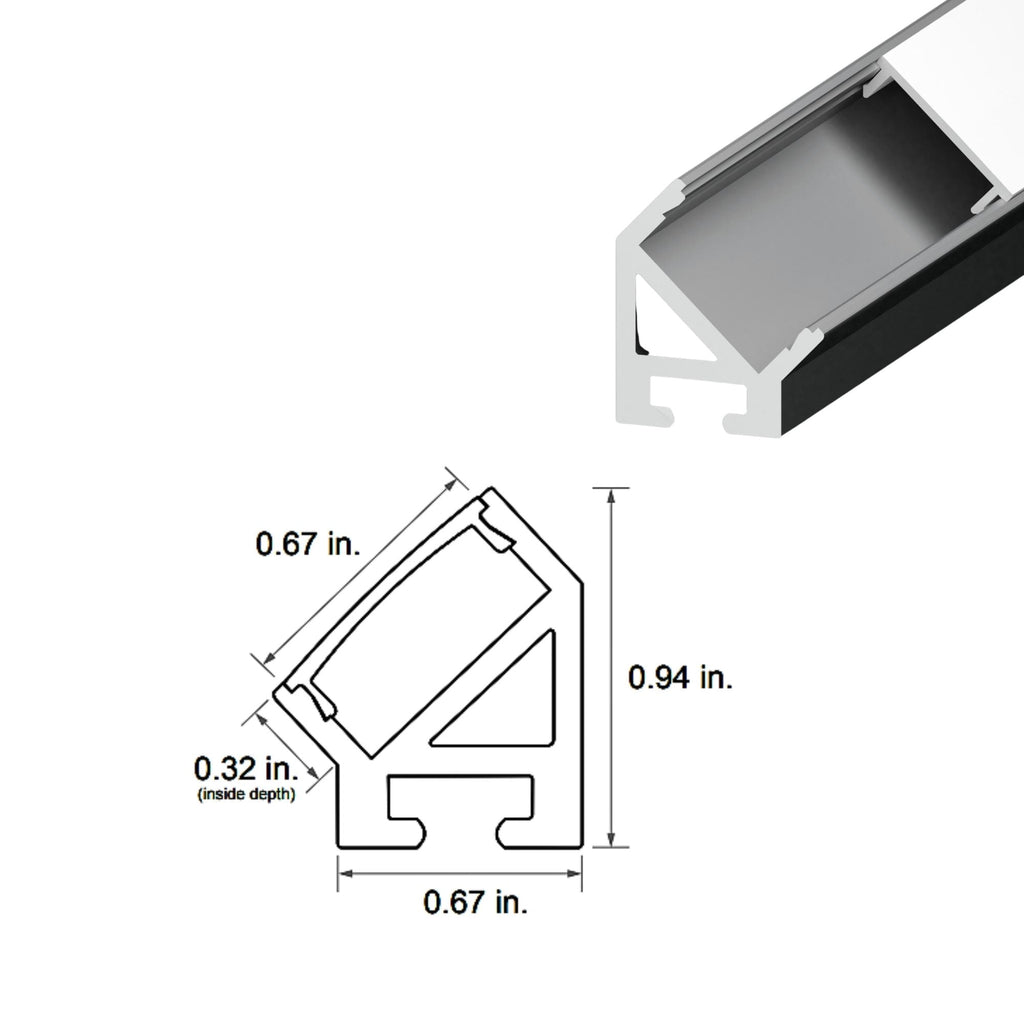 Diode LED 45° Channel Bundle, 96 in. Aluminum with Black Lens — Pack of 10