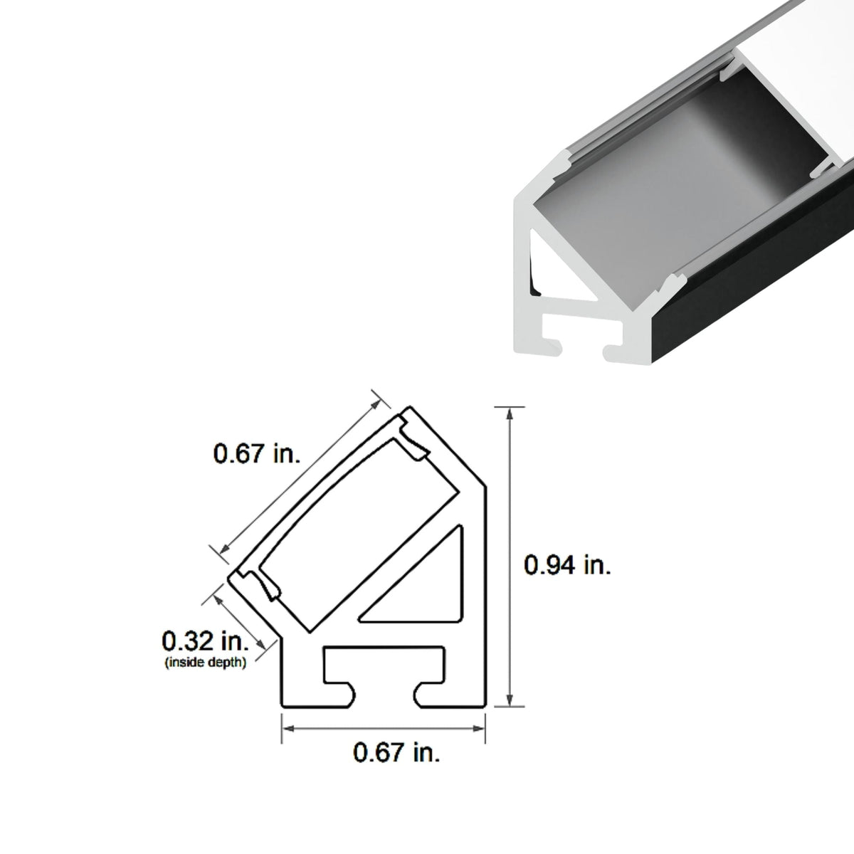Diode LED 45° Channel Bundle, 96 in. Aluminum with Black Lens — Pack of 10