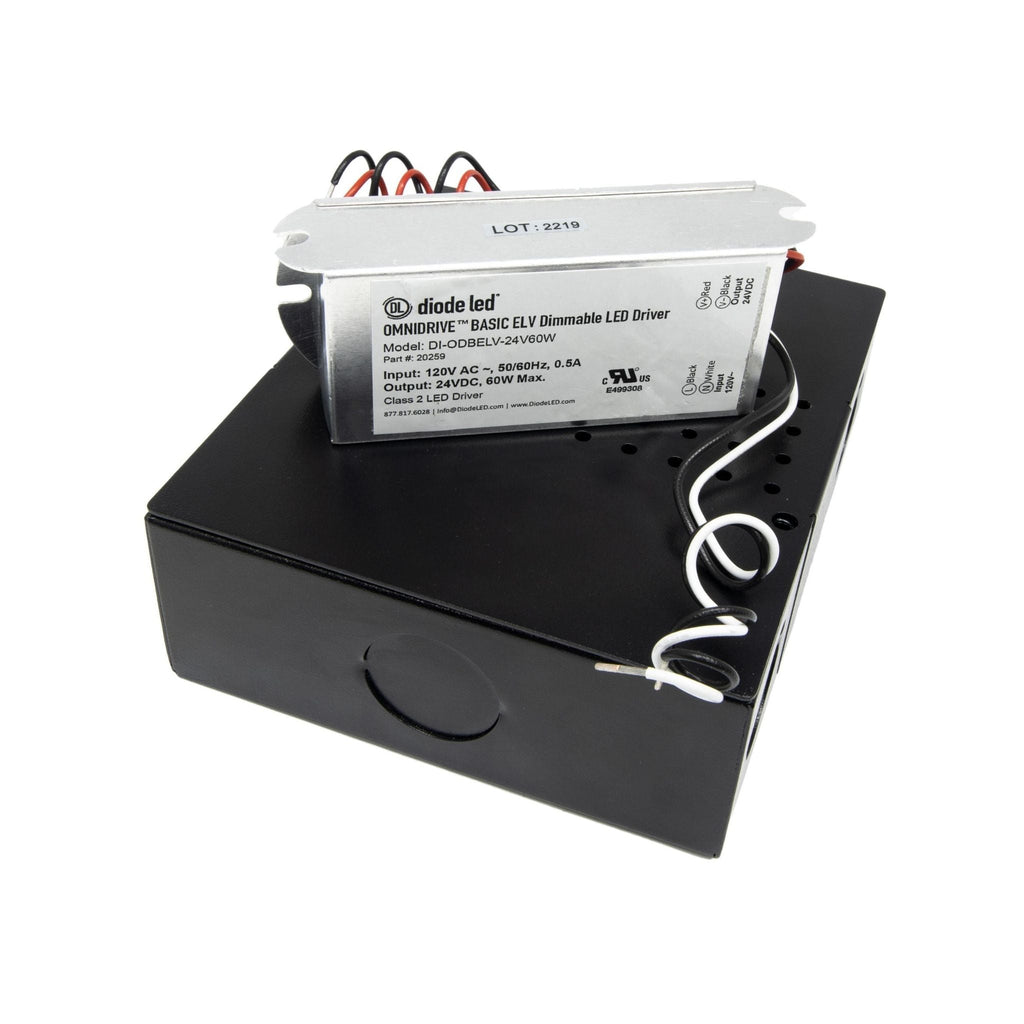Diode LED 60W LED Driver 24V DC, Dimmable, Integrated Junction Box, Indoor Use - 120V