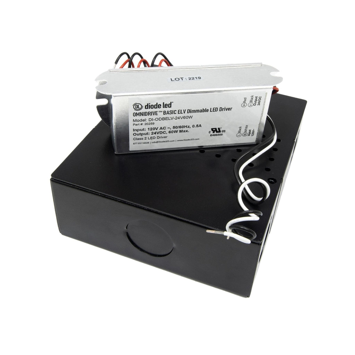 Diode LED 60W LED Driver 24V DC, Dimmable, Integrated Junction Box, Indoor Use - 120V