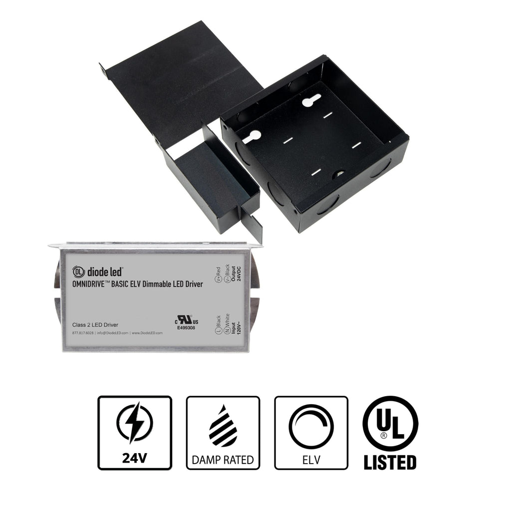 Diode LED 60W LED Driver 24V DC, Dimmable, Integrated Junction Box, Indoor Use - 120V