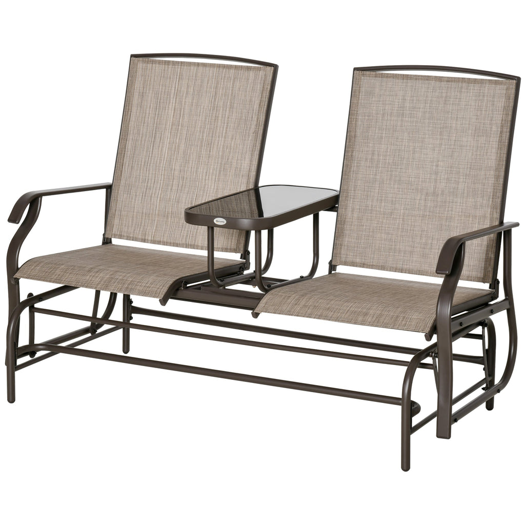 Patio Glider Rocking Chair 2 Person Outdoor Loveseat Rocker Garden Furniture Bench, Flaxen
