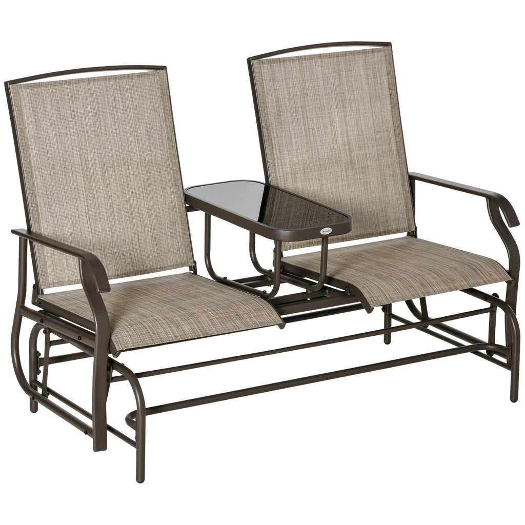 Patio Glider Rocking Chair 2 Person Outdoor Loveseat Rocker Garden Furniture Bench, Flaxen