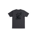 Dogfish Tackle & Marine dark grey graphic t-shirt with octopus and anchor design on back.