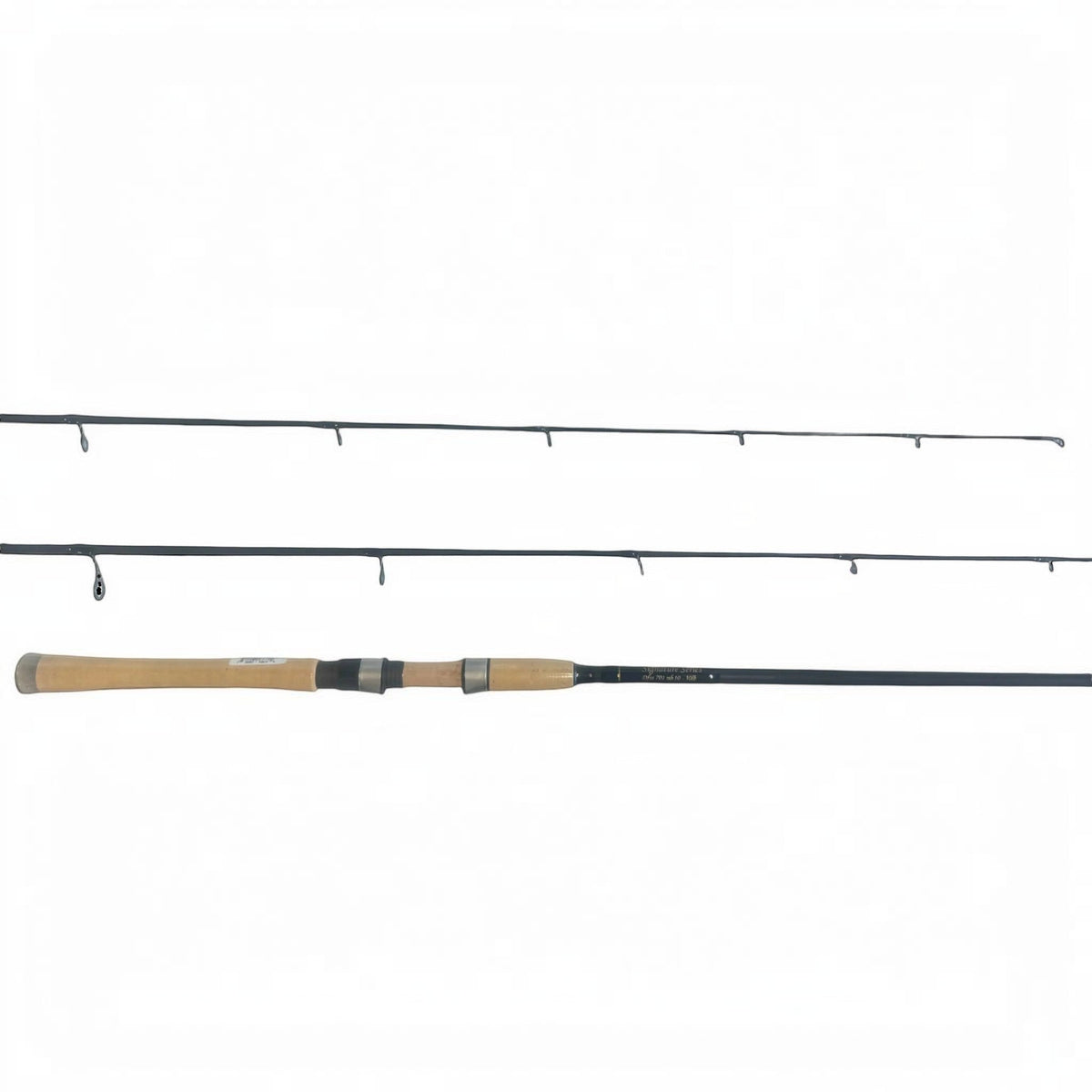 Dogfish Stik Signature Series graphite spinning fishing rod with cork handle and Fuji alconite guides.