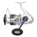 Dogfish Tackle & Marine Shimano Saragosa SW saltwater spinning reel in silver and black with a black handle grip.