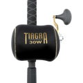 Dogfish Tackle & Marine Shimano Tiagra 30W reel cover, black neoprene with gold logo and stitching.