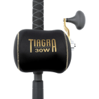 Dogfish Tackle & Marine Shimano Tiagra 30W reel cover, black neoprene with gold logo and stitching.