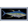 Dogfish Tackle & Marine Realfish floor mat featuring a detailed blue and yellow tuna Gyotaku fish rubbing print.