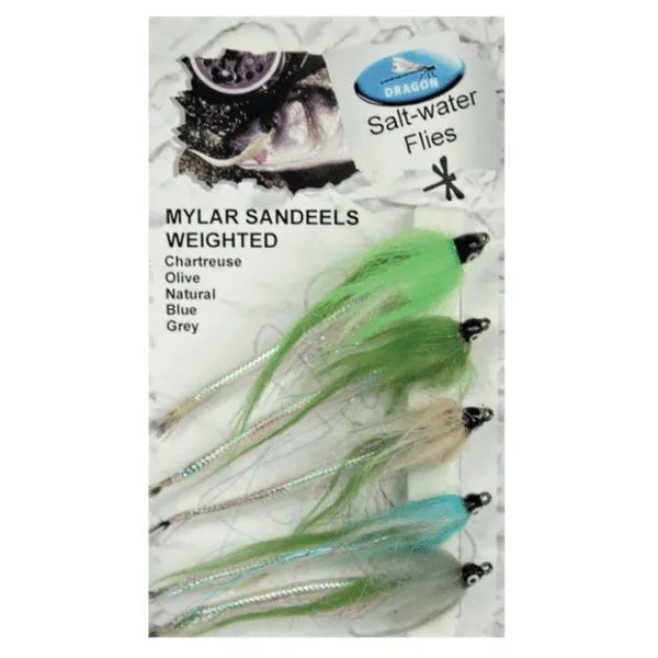 Dragon Salt Water Flies Mylar Sandeels Weighted