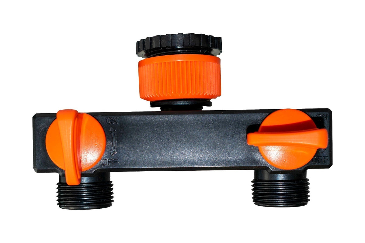 2 Way Tap Splitter PP with Valves and Snap-On Male Connectors