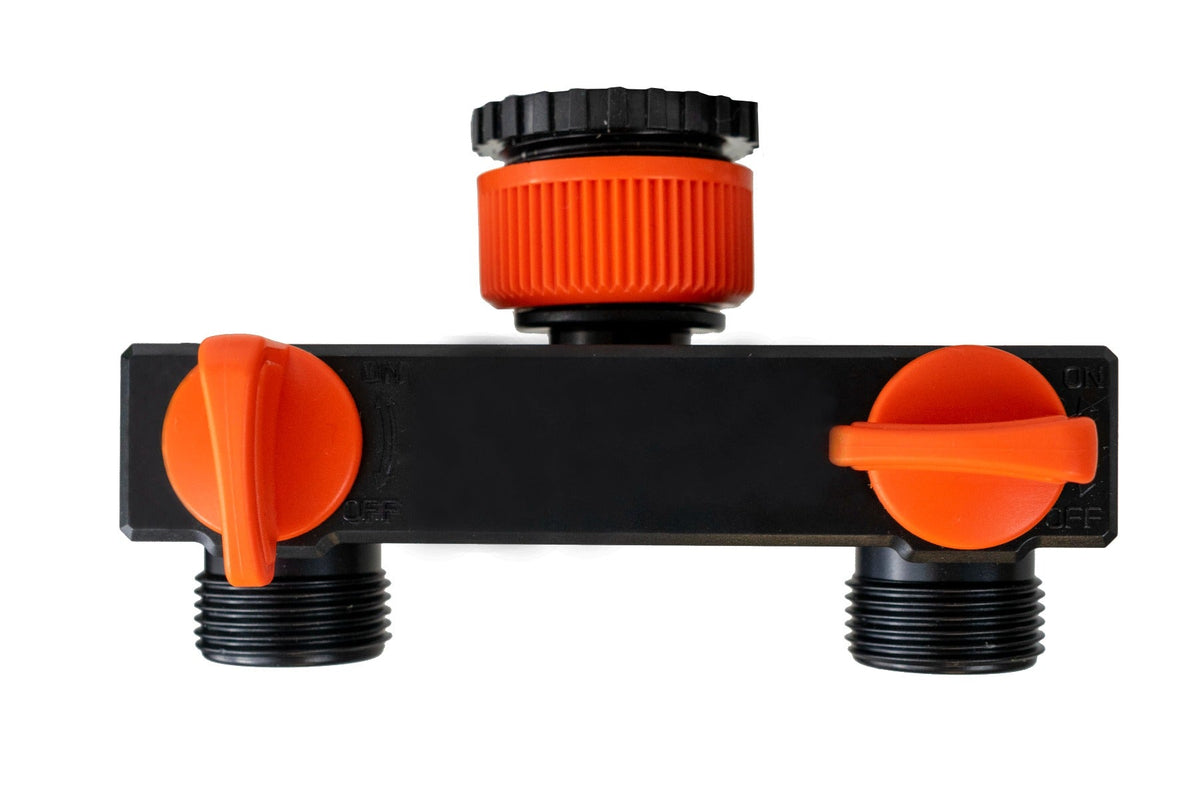 2 Way Tap Splitter PP with Valves and Snap-On Male Connectors