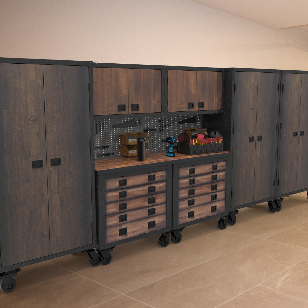 Duramax 7-Piece Garage Storage Combo Set with Tool Chests, Wall Cabinets and Free Standing Cabinets