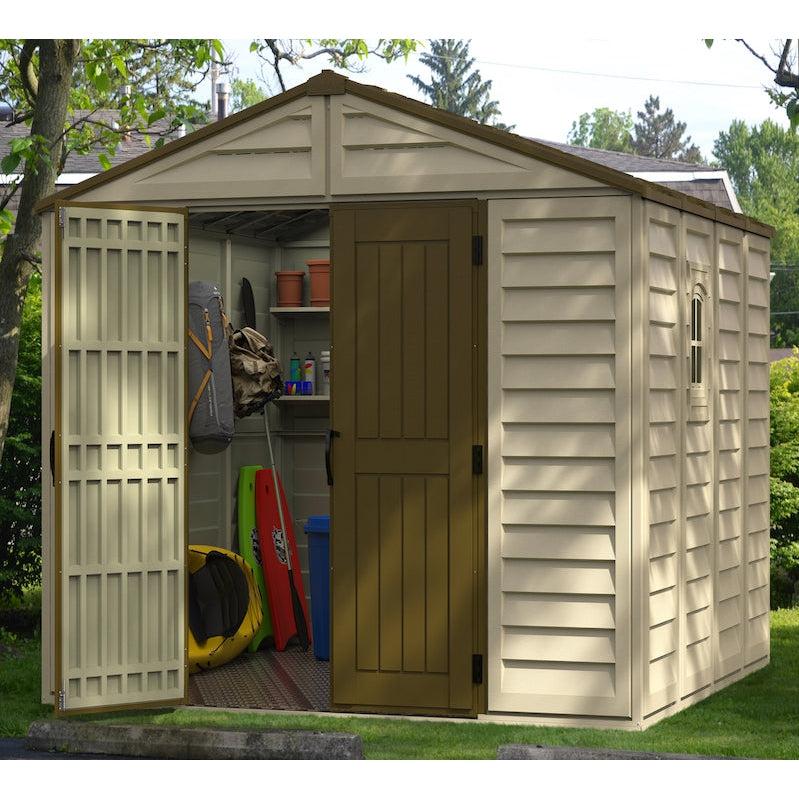 DuraMax 10.5ft x 10.5 ft Woodbridge Plus Vinyl Shed w/ Foundation Kit & Window 40224