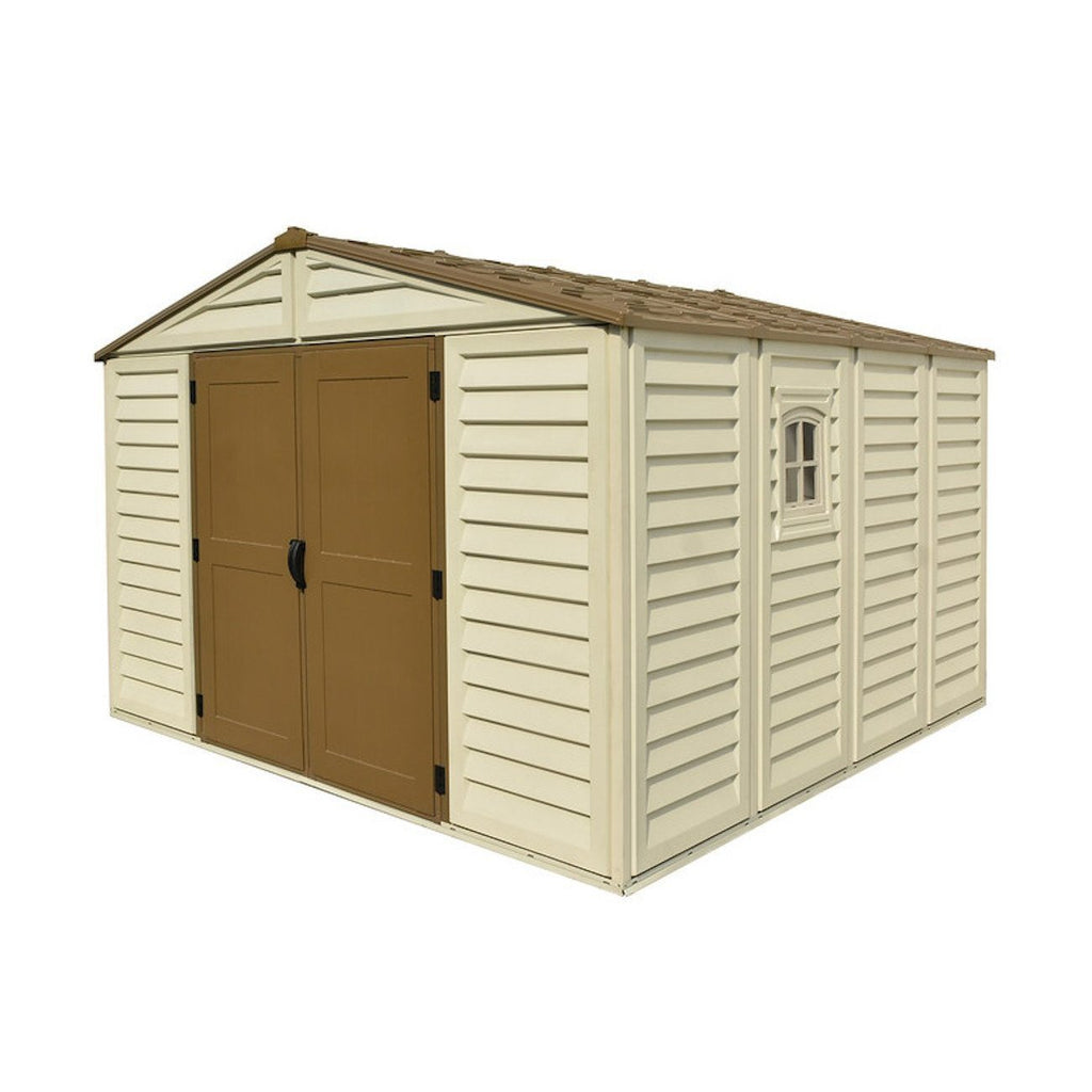 DuraMax 10.5ft x 10.5 ft Woodbridge Plus Vinyl Shed w/ Foundation Kit & Window 40224
