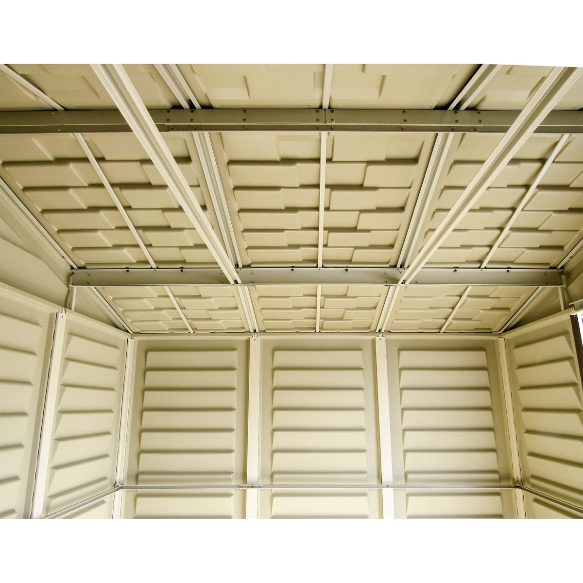 DuraMax 10.5ft x 10.5 ft Woodbridge Plus Vinyl Shed w/ Foundation Kit & Window 40224