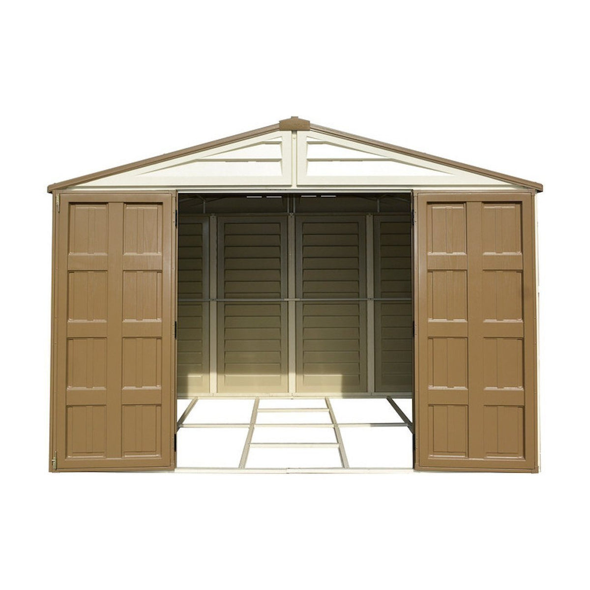 DuraMax 10.5ft x 10.5 ft Woodbridge Plus Vinyl Shed w/ Foundation Kit & Window 40224