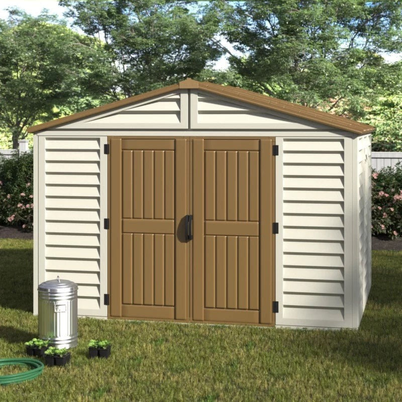 DuraMax 10.5ft x 10.5 ft Woodbridge Plus Vinyl Shed w/ Foundation Kit & Window 40224