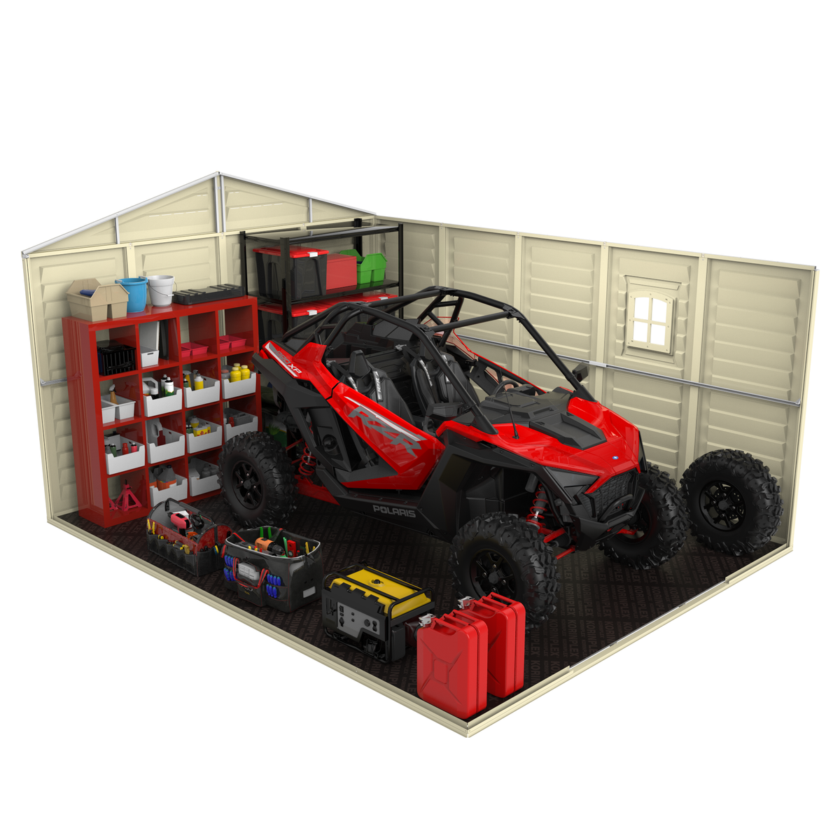 DuraMax 10.5ft x 13ft  Woodbridge Plus Vinyl Shed w/ Foundation Kit & Window 40234