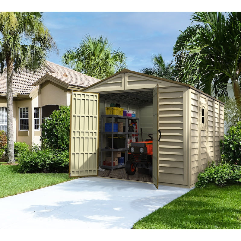 DuraMax 10.5ft x 13ft  Woodbridge Plus Vinyl Shed w/ Foundation Kit & Window 40234