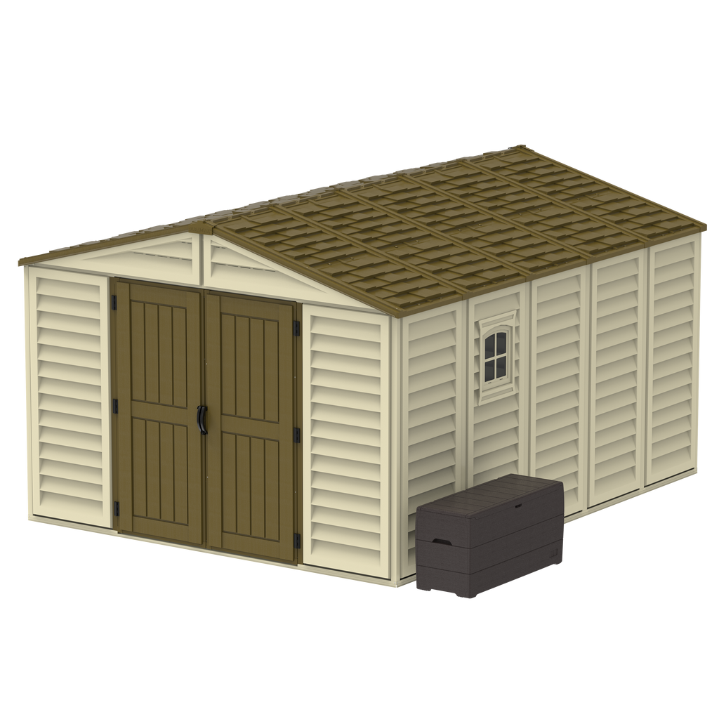 DuraMax 10.5ft x 13ft  Woodbridge Plus Vinyl Shed w/ Foundation Kit & Window 40234