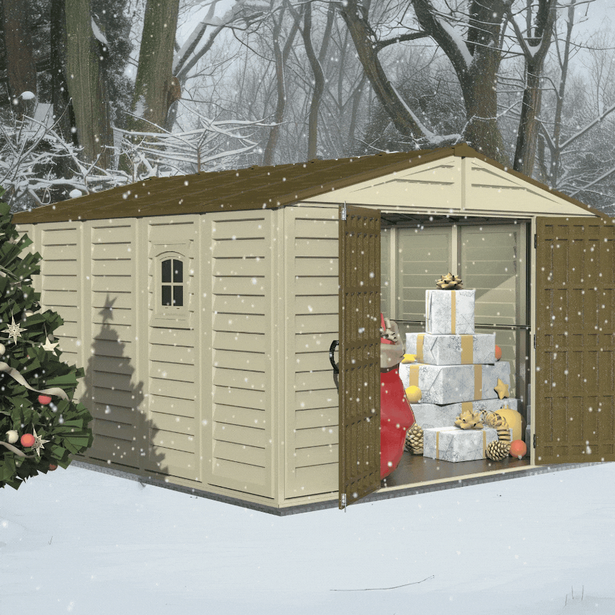 DuraMax 10.5ft x 13ft  Woodbridge Plus Vinyl Shed w/ Foundation Kit & Window 40234