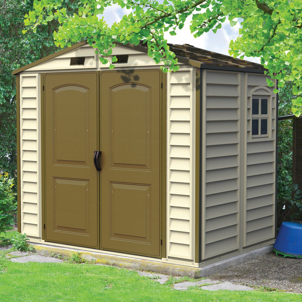 DuraMax 8ft x 5.5ft Storeall Vinyl Shed with Foundation Kit and window 30115