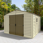 DuraMax 10.5ft x 10.5 ft Woodbridge Plus Vinyl Shed w/ Foundation Kit & Window 40224