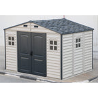 Duramax Woodside Plus 10.5x8 Vinyl Resin Outdoor Storage Shed With Foundation Kit 30227