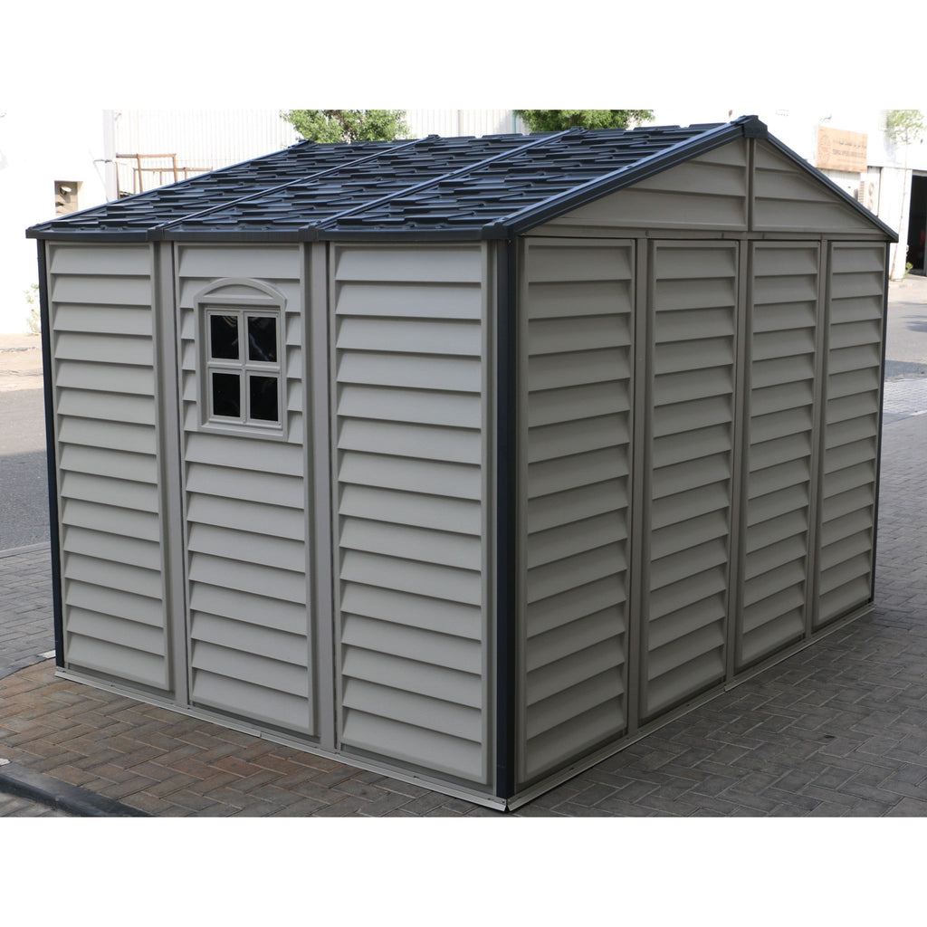 Duramax Woodside Plus 10.5x8 Vinyl Resin Outdoor Storage Shed With Foundation Kit 30227