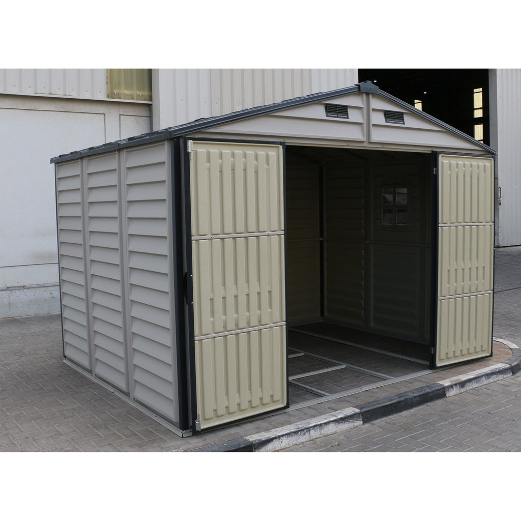 Duramax Woodside Plus 10.5x8 Vinyl Resin Outdoor Storage Shed With Foundation Kit 30227