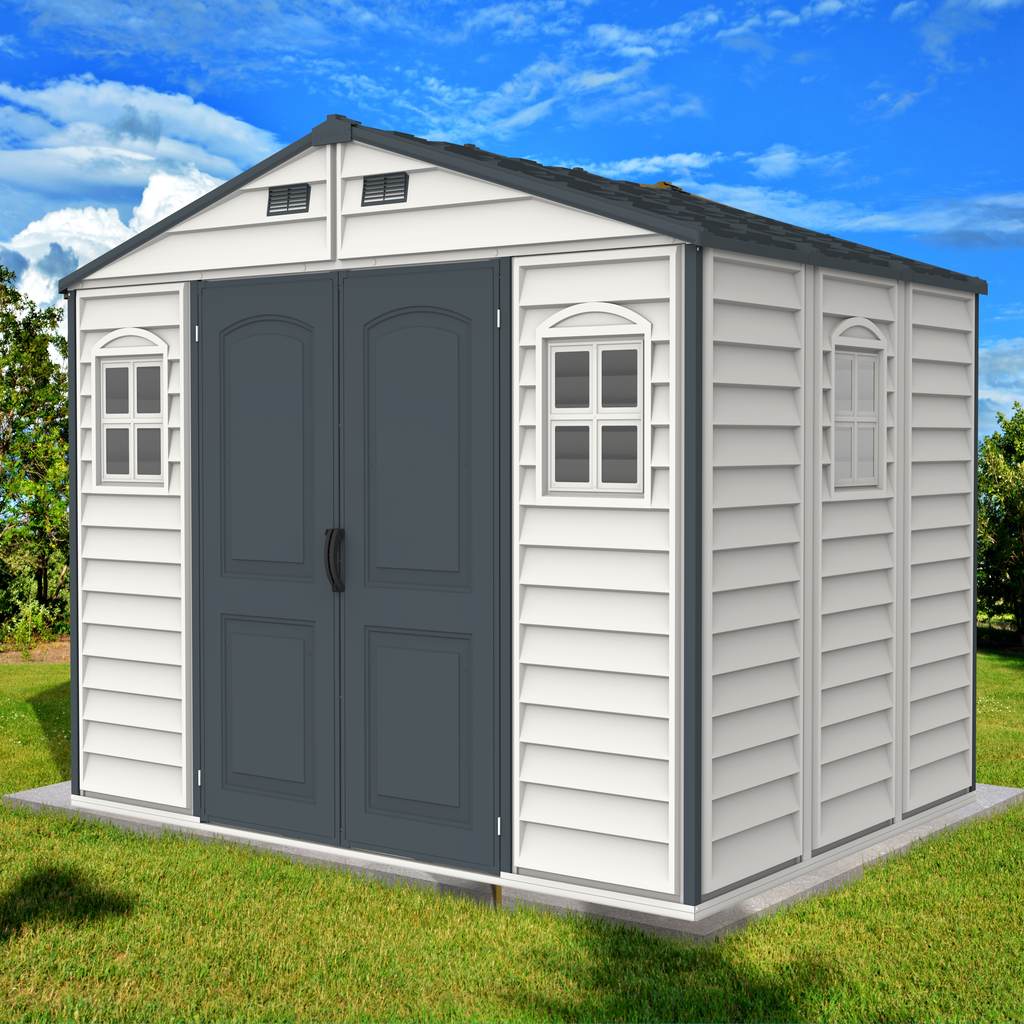 Duramax Woodside Plus 10.5x8 Vinyl Resin Outdoor Storage Shed With Foundation Kit 30227