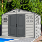 Duramax Woodside Plus 10.5x8 Vinyl Resin Outdoor Storage Shed With Foundation Kit 30227