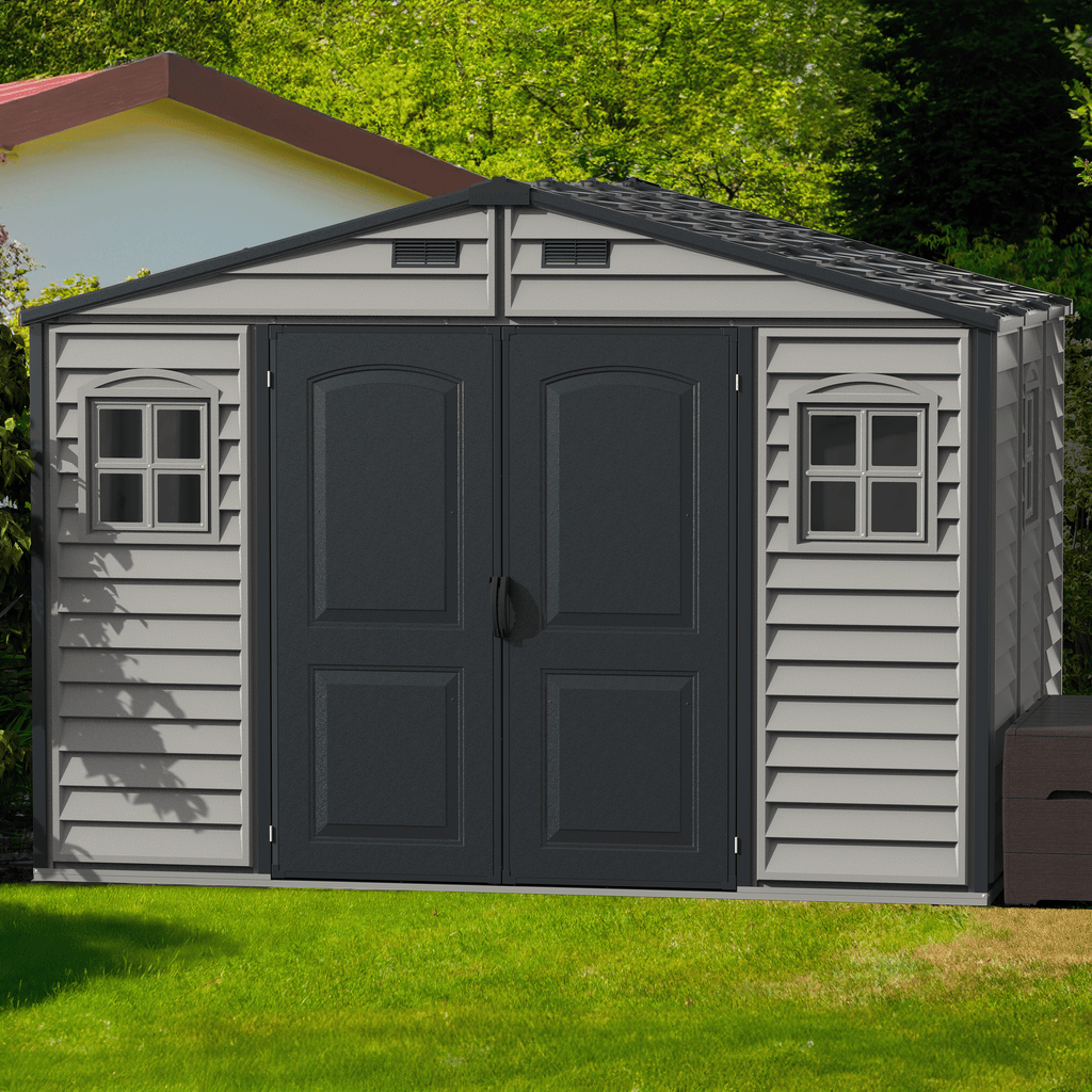 Duramax Woodside Plus 10.5x8 Vinyl Resin Outdoor Storage Shed With Foundation Kit 30227