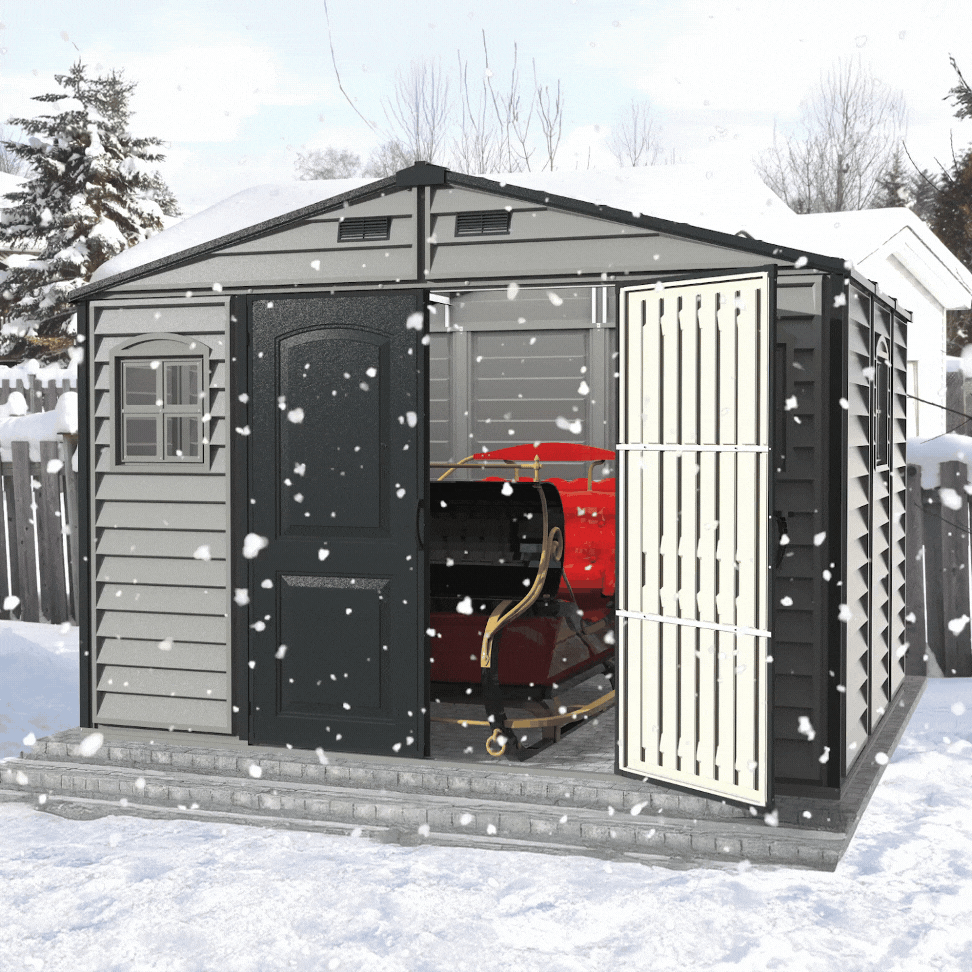 Duramax Woodside Plus 10.5x8 Vinyl Resin Outdoor Storage Shed With Foundation Kit 30227