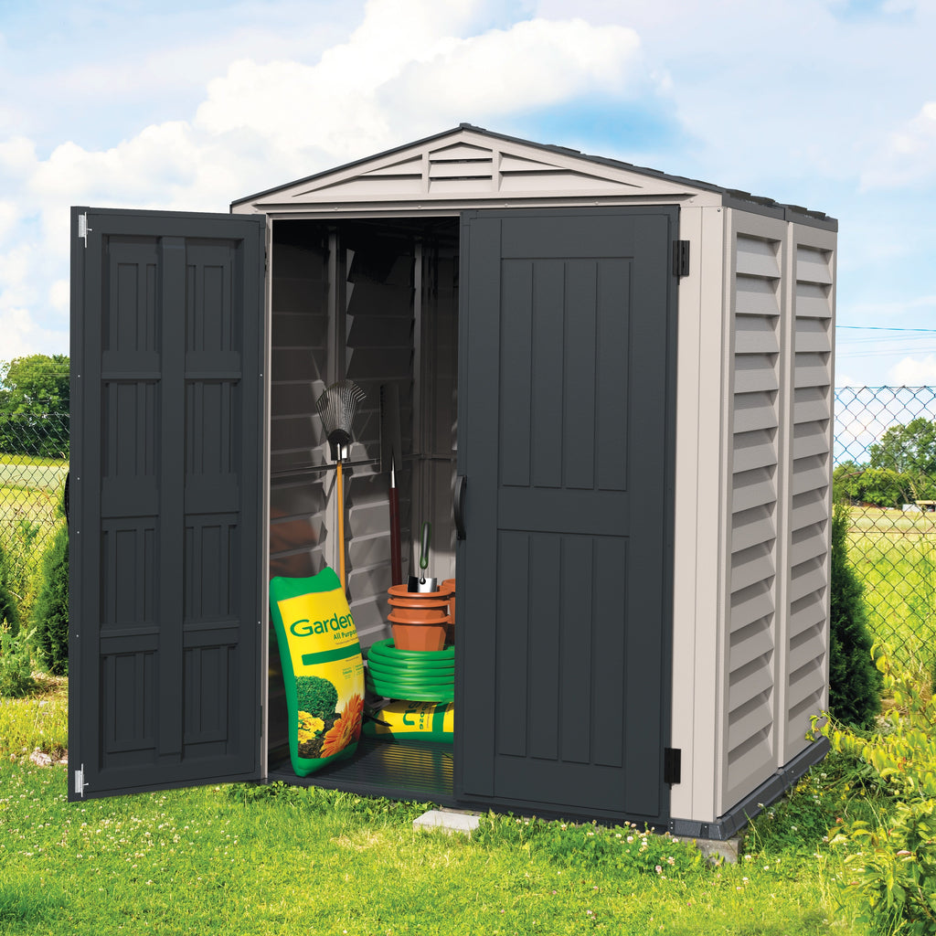 Duramax YardMate Plus 5 ft. 6 in. x 5ft. 6 in. Gray Vinyl Storage Shed with Molded Floor 35525