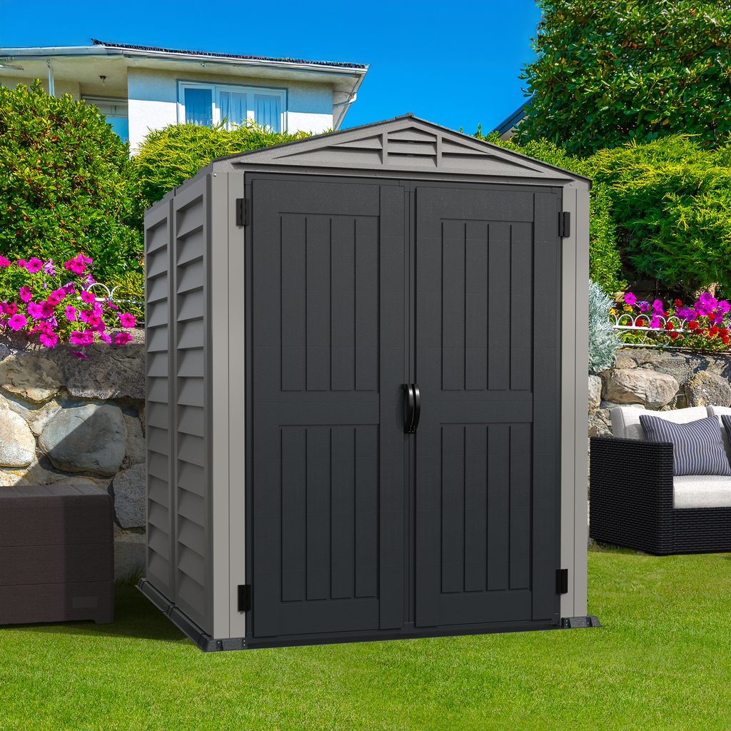 Duramax YardMate Plus 5 ft. 6 in. x 5ft. 6 in. Gray Vinyl Storage Shed with Molded Floor 35525