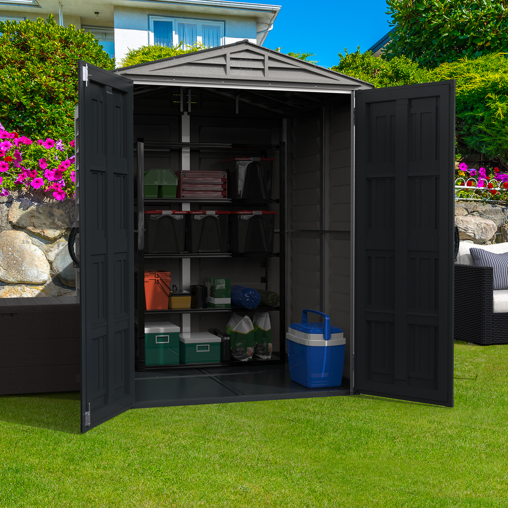 Duramax YardMate Plus 5 ft. 6 in. x 5ft. 6 in. Gray Vinyl Storage Shed with Molded Floor 35525