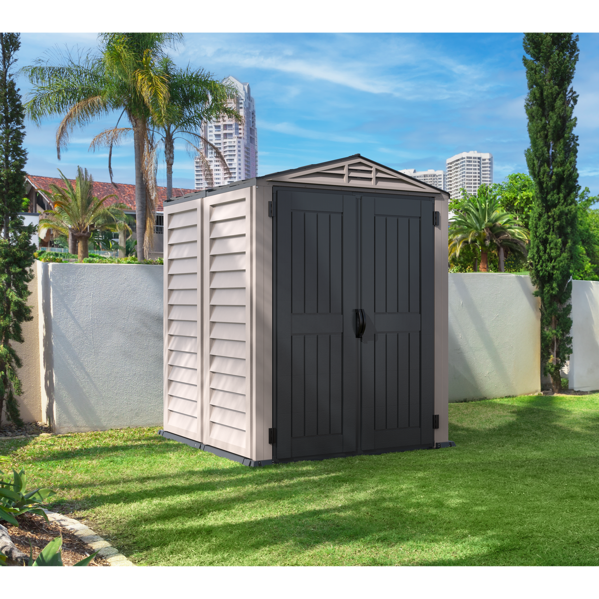 Duramax YardMate Plus 5 ft. 6 in. x 5ft. 6 in. Gray Vinyl Storage Shed with Molded Floor 35525