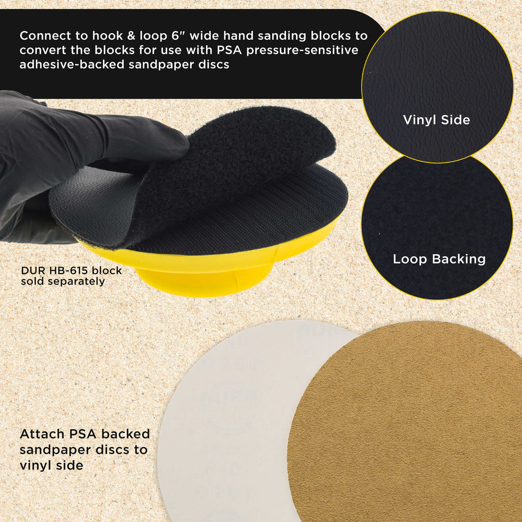 Pro Series 6" Round Hand Sanding Block Adaptor Sheets to Convert Hook & Loop Sanding Block Pads to PSA Sticky Pads, 2 Sheet Pack