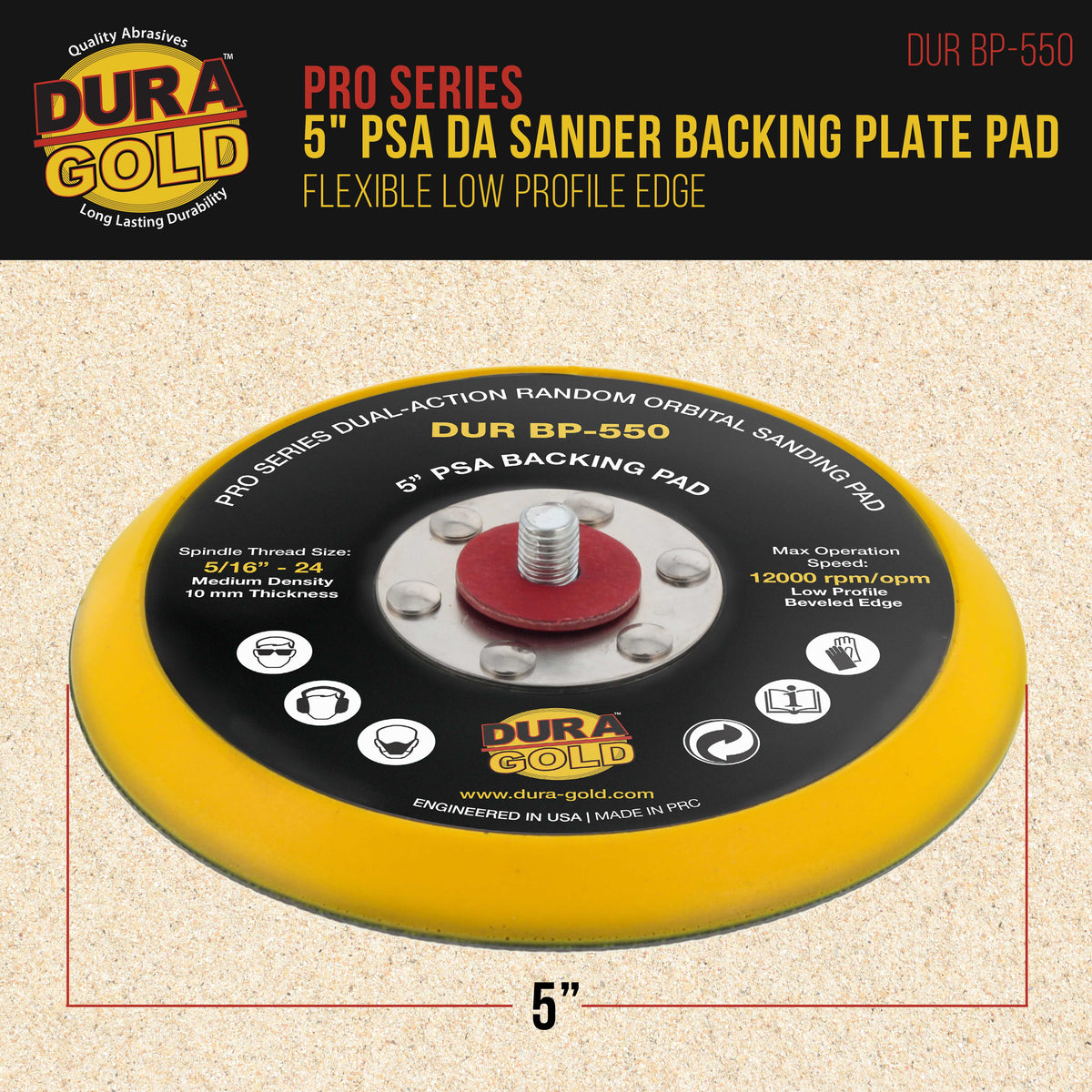 Pro Series 5" PSA DA Sander Backing Plate Pad - Flexible, Dual-Action Random Orbital Sanding Pad, Self-Adhesive Stickyback Sandpaper Discs