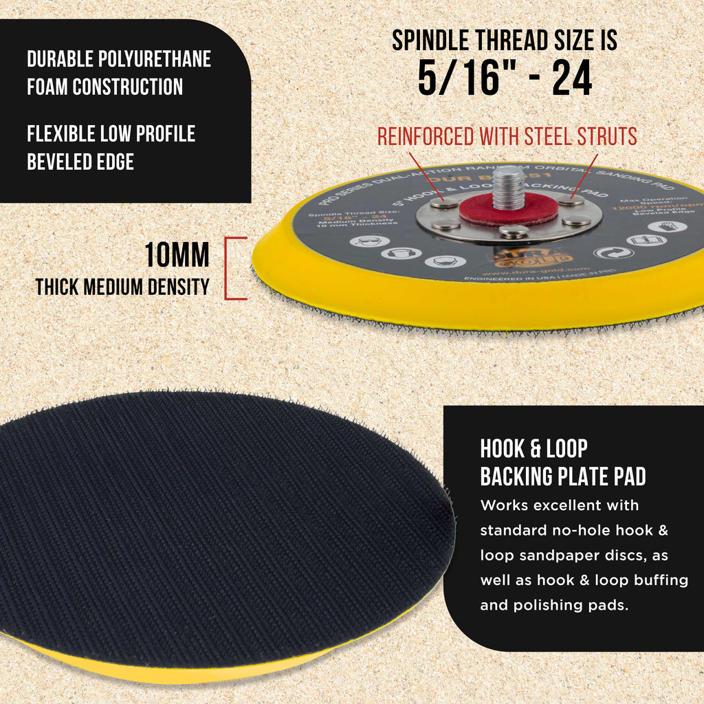 Pro Series 5" Hook & Loop DA Backing Plate Pad - Low Profile Edge, Dual-Action Random Orbital Sanding Pad, Sander Polisher Auto Woodworking