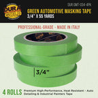 Dura-Gold Green Automotive Masking Tape 3/4 Inch (0.7 Inch x 55 Yards), 4 Rolls - Premium High-Performance, Heat Resistant - Auto Refinish Painting, Car Detailing, Autobody, Industrial, Painters Tape