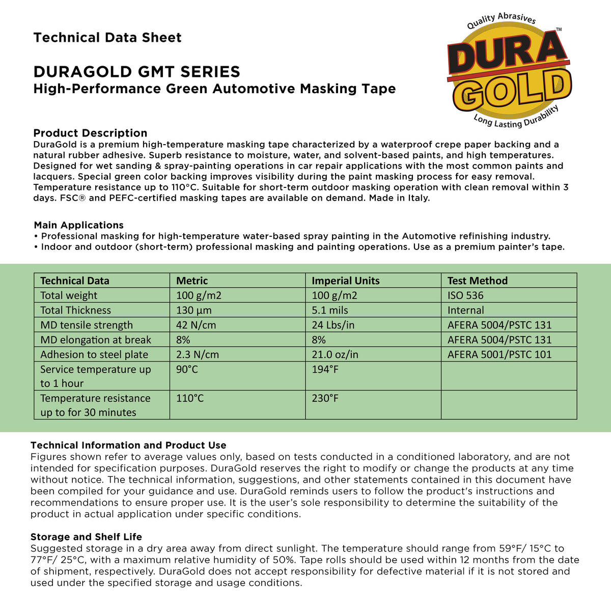 Dura-Gold Green Automotive Masking Tape 1 Inch (24mm x 55 Yards), 3 Rolls - Premium High-Performance, Heat Resistant - Auto Refinish Painting, Car Detailing, Autobody, Industrial, Painters Tape